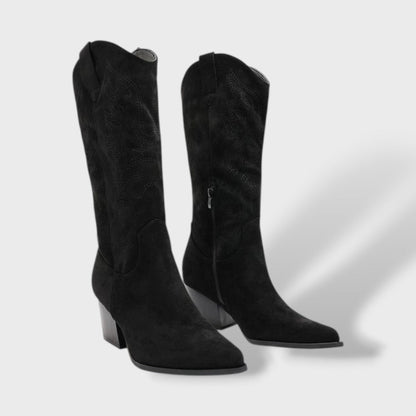 Dames Cowboy Laarzen Suede Orthopedische Zool Brede Hak