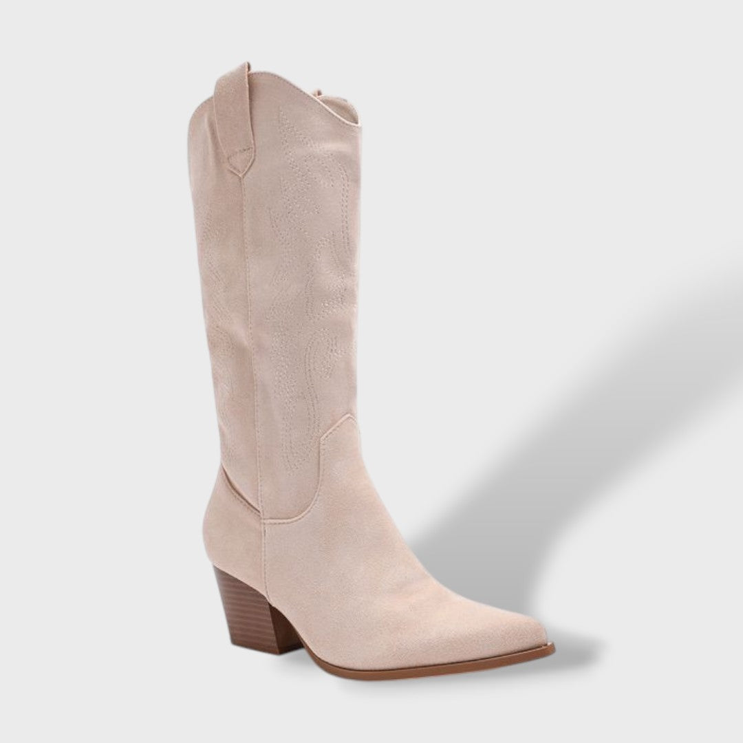 Dames Cowboy Laarzen Suede Orthopedische Zool Brede Hak