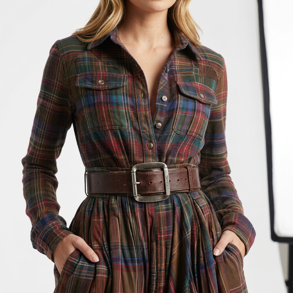 Dames Blousejurk Geruit met Lange Mouwen
