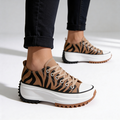 Dames Platform Sneakers met Canvas Upper en Dikke Zool