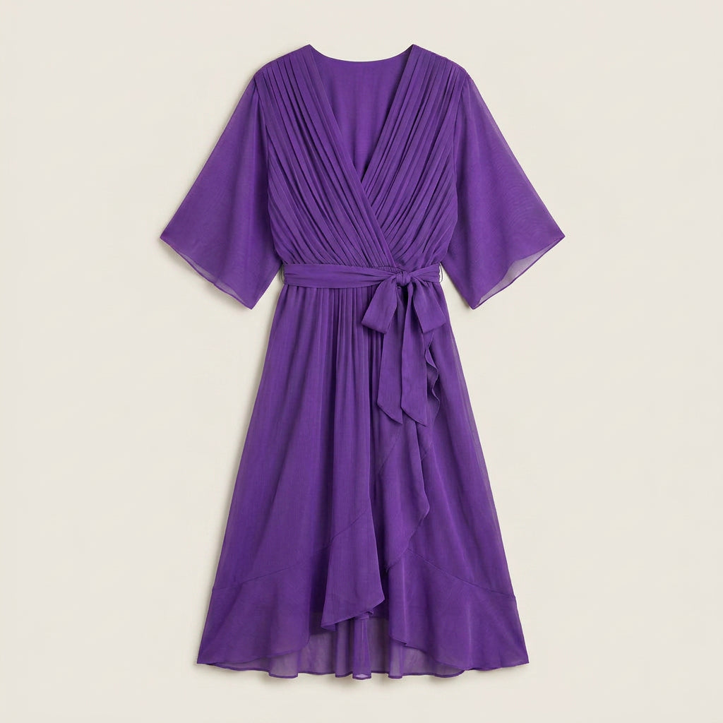 Dames Midi Jurk Overslag Gaas-Effect met Volant