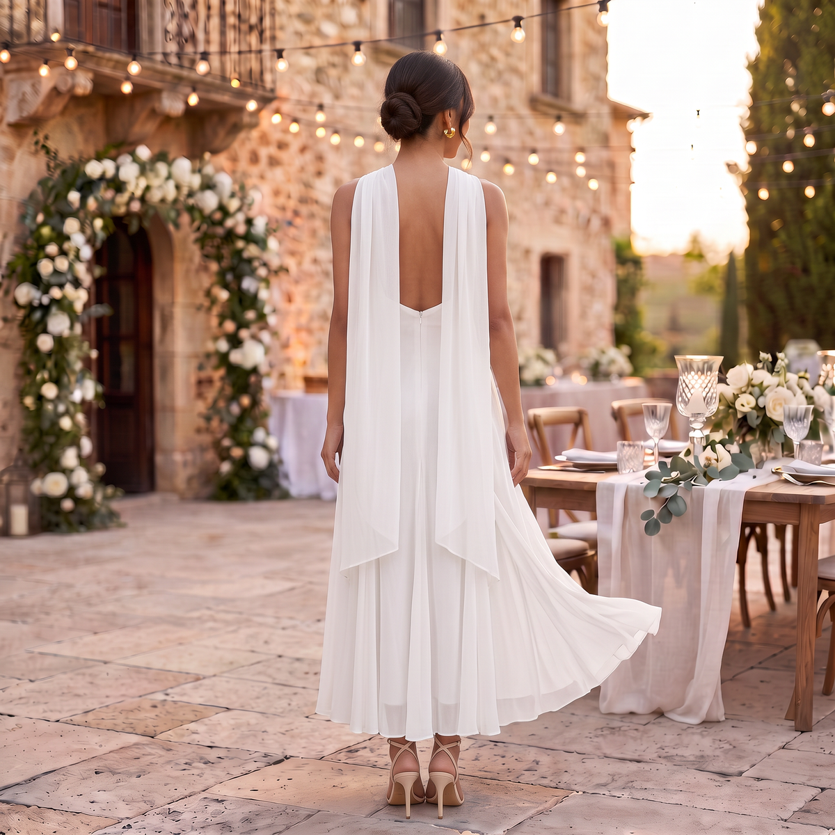Dames Maxi Jurk van Gaasweefsel met Strikdetail