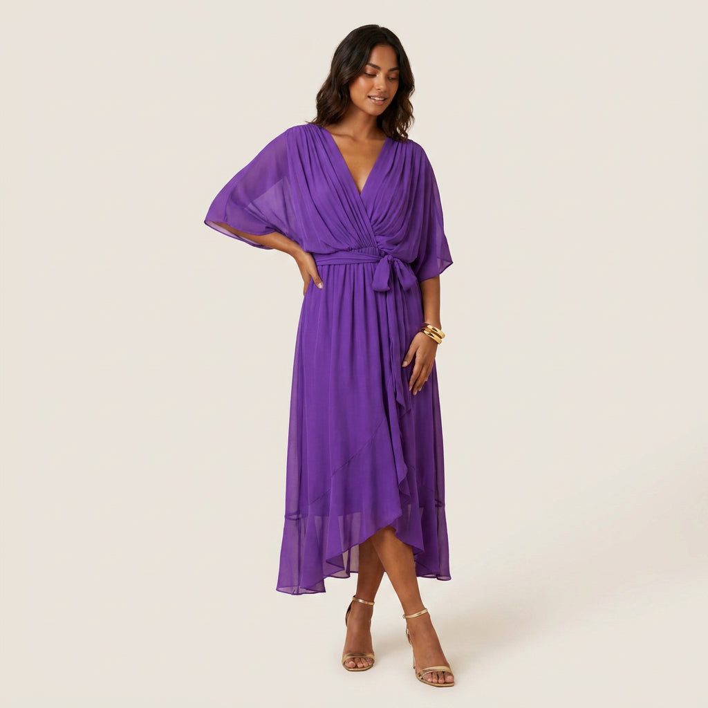 Dames Midi Jurk Overslag Gaas-Effect met Volant