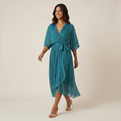 Dames Midi Jurk Overslag Gaas-Effect met Volant