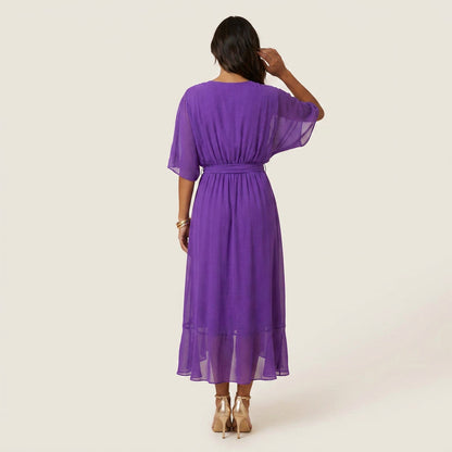 Dames Midi Jurk Overslag Gaas-Effect met Volant