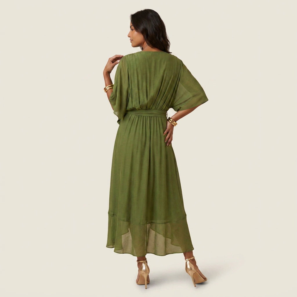 Dames Midi Jurk Overslag Gaas-Effect met Volant