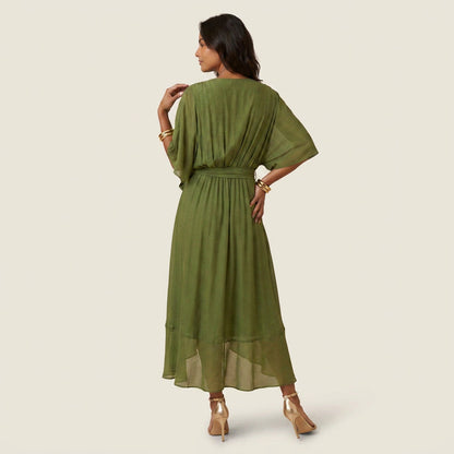 Dames Midi Jurk Overslag Gaas-Effect met Volant