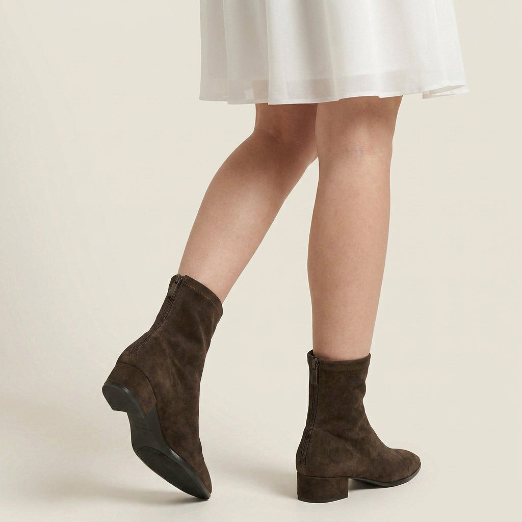Dames Enkellaarsjes Suède-Look met Lage Blokhak