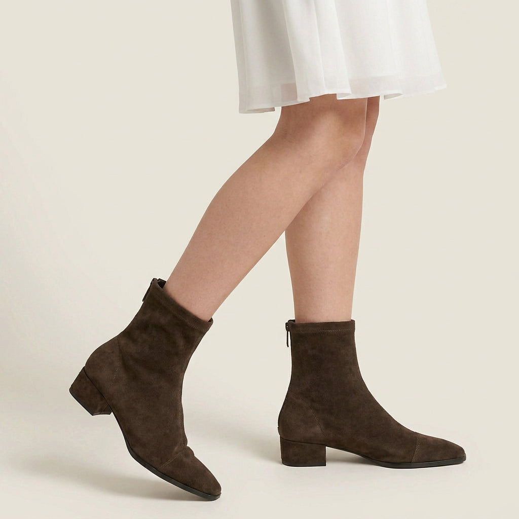 Dames Enkellaarsjes Suède-Look met Lage Blokhak