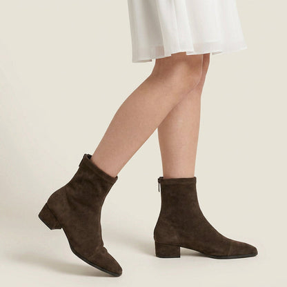 Dames Enkellaarsjes Suède-Look met Lage Blokhak