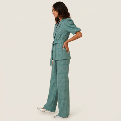 Dames Kimono Blazer Set met Wijde Broek – Geometrisch Print
