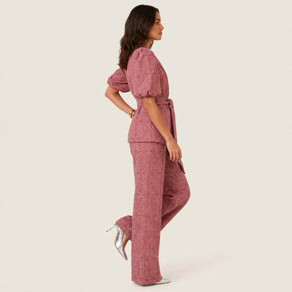 Dames Kimono Blazer Set met Wijde Broek – Geometrisch Print