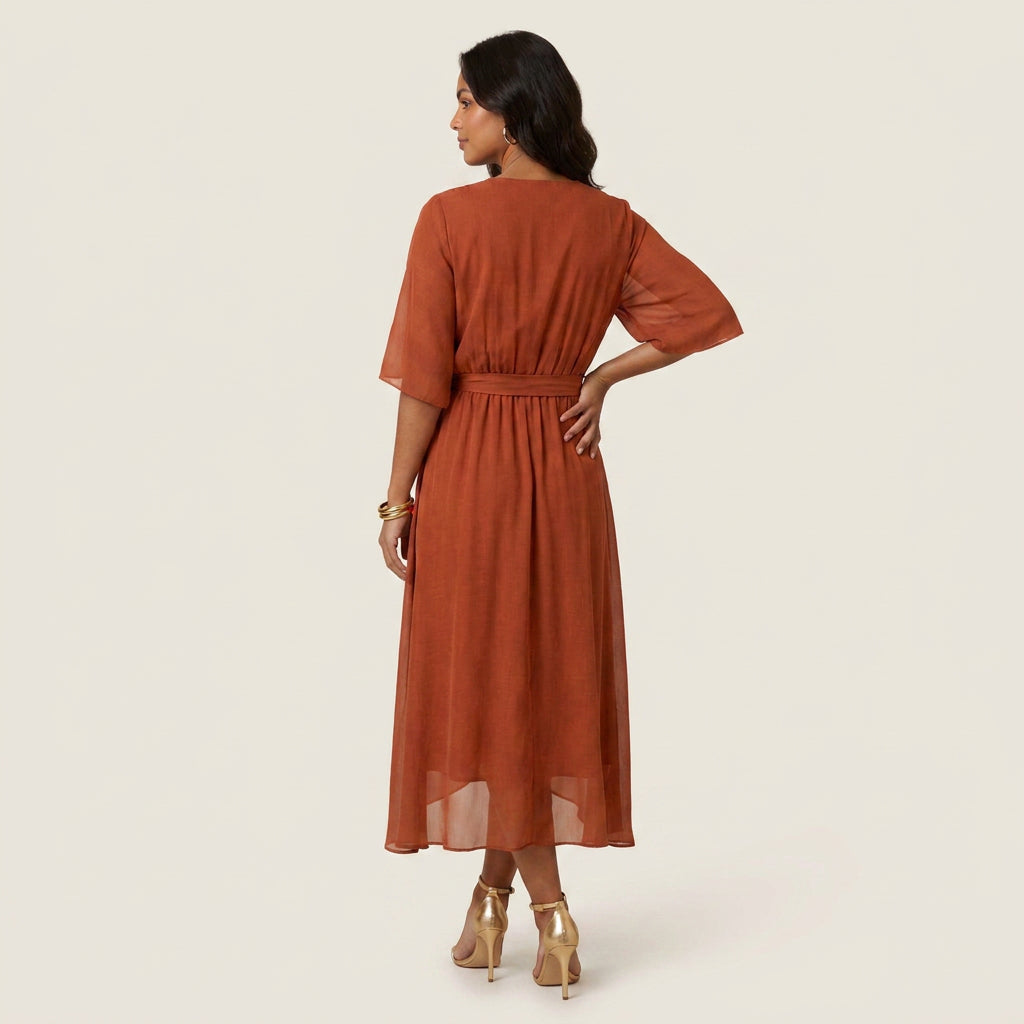 Dames Midi Jurk Overslag Gaas-Effect met Volant