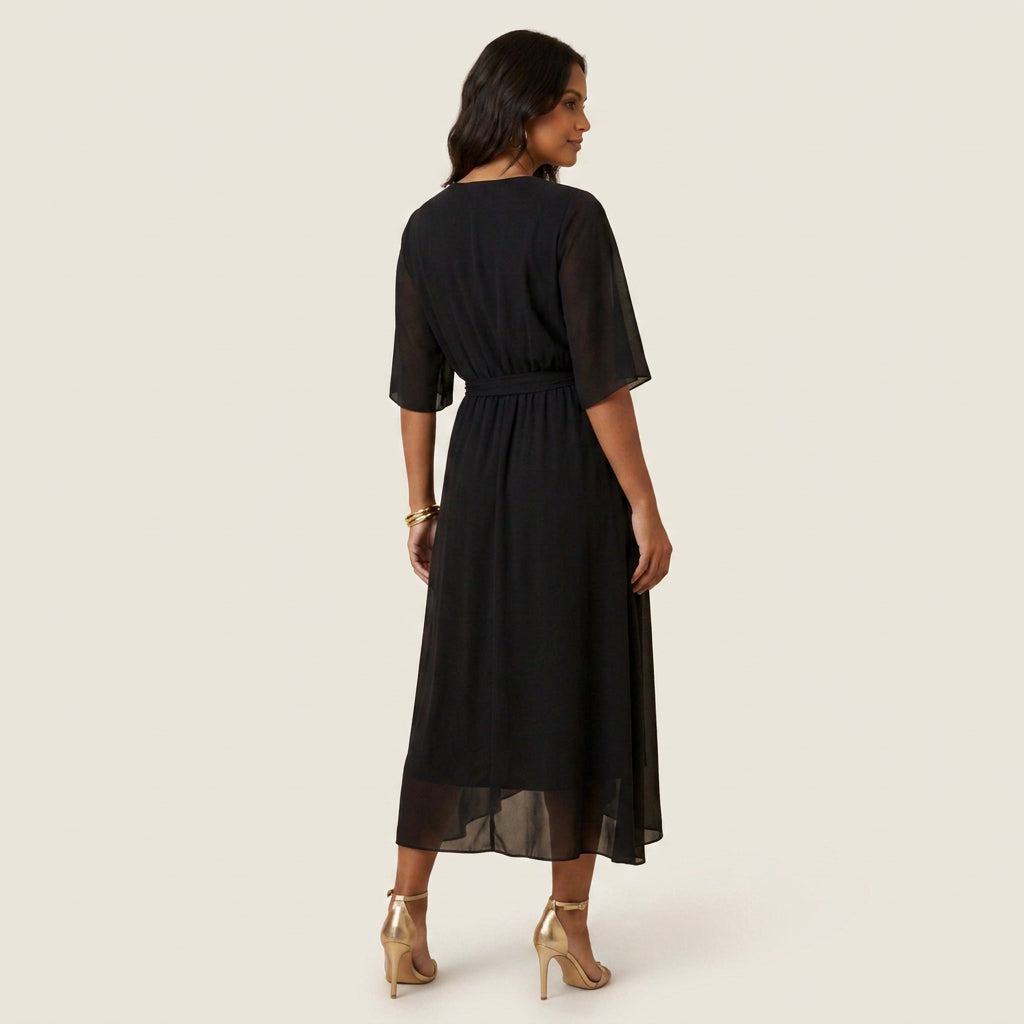 Dames Midi Jurk Overslag Gaas-Effect met Volant