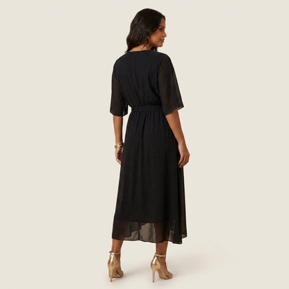 Dames Midi Jurk Overslag Gaas-Effect met Volant
