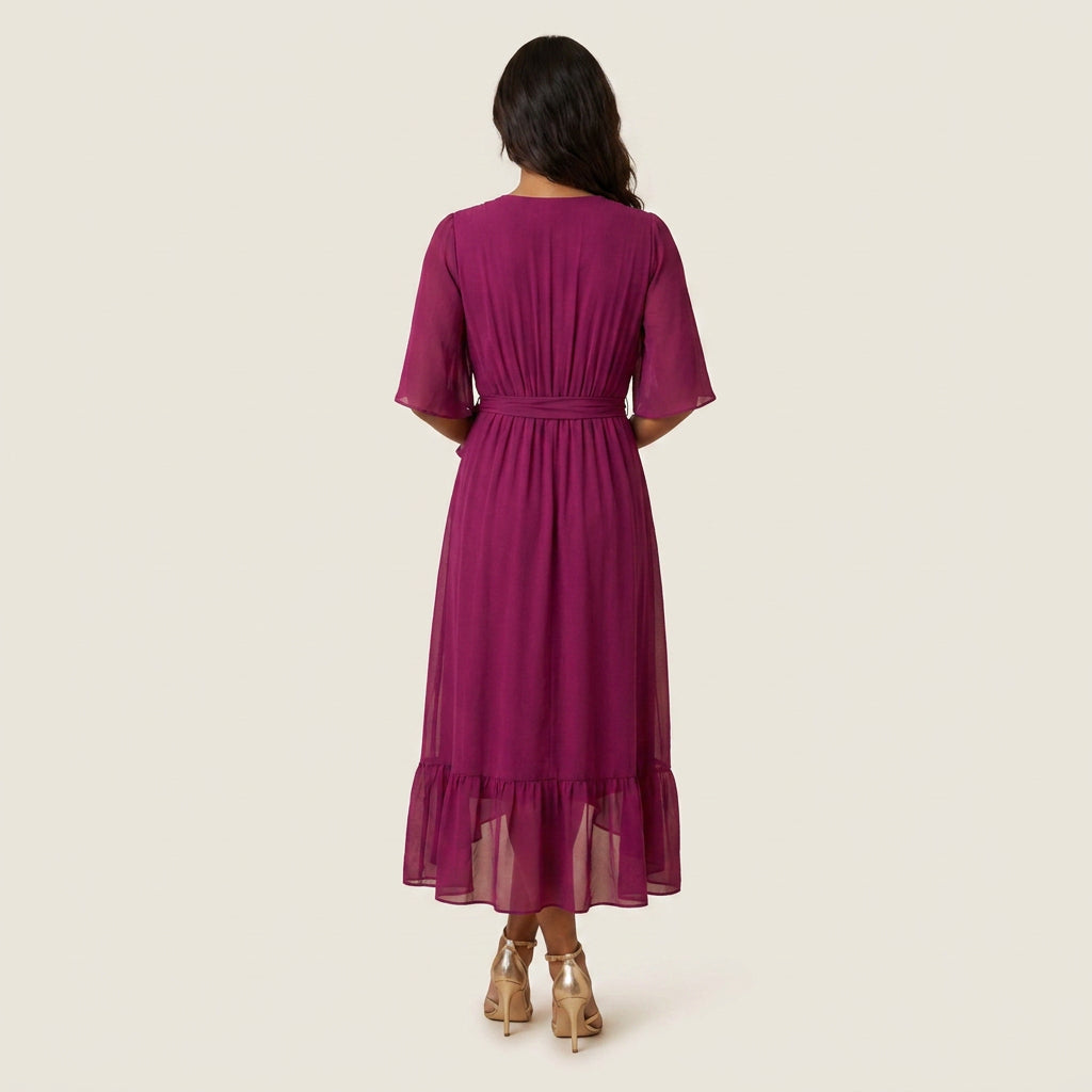 Dames Midi Jurk Overslag Gaas-Effect met Volant