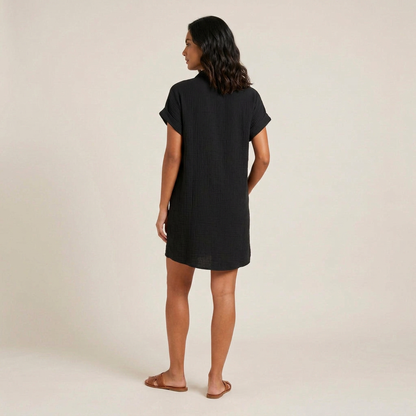 Dames Blouse Jurk Katoenen Mousseline met Houten Knopen