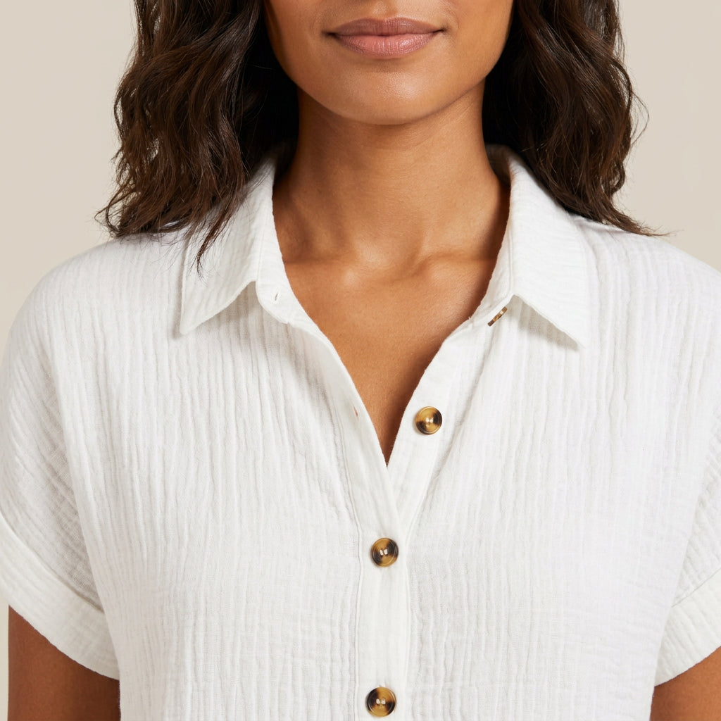 Dames Blouse Jurk Katoenen Mousseline met Houten Knopen