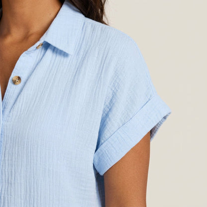 Dames Blouse Jurk Katoenen Mousseline met Houten Knopen