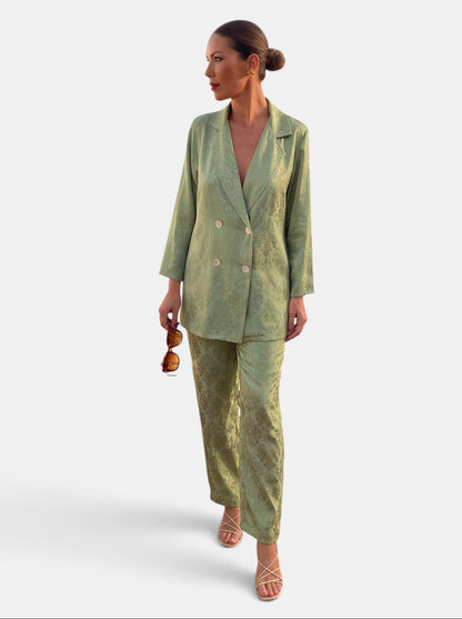 Dames Blazer Set met Wide Leg Broek – Twee-Delig Pak