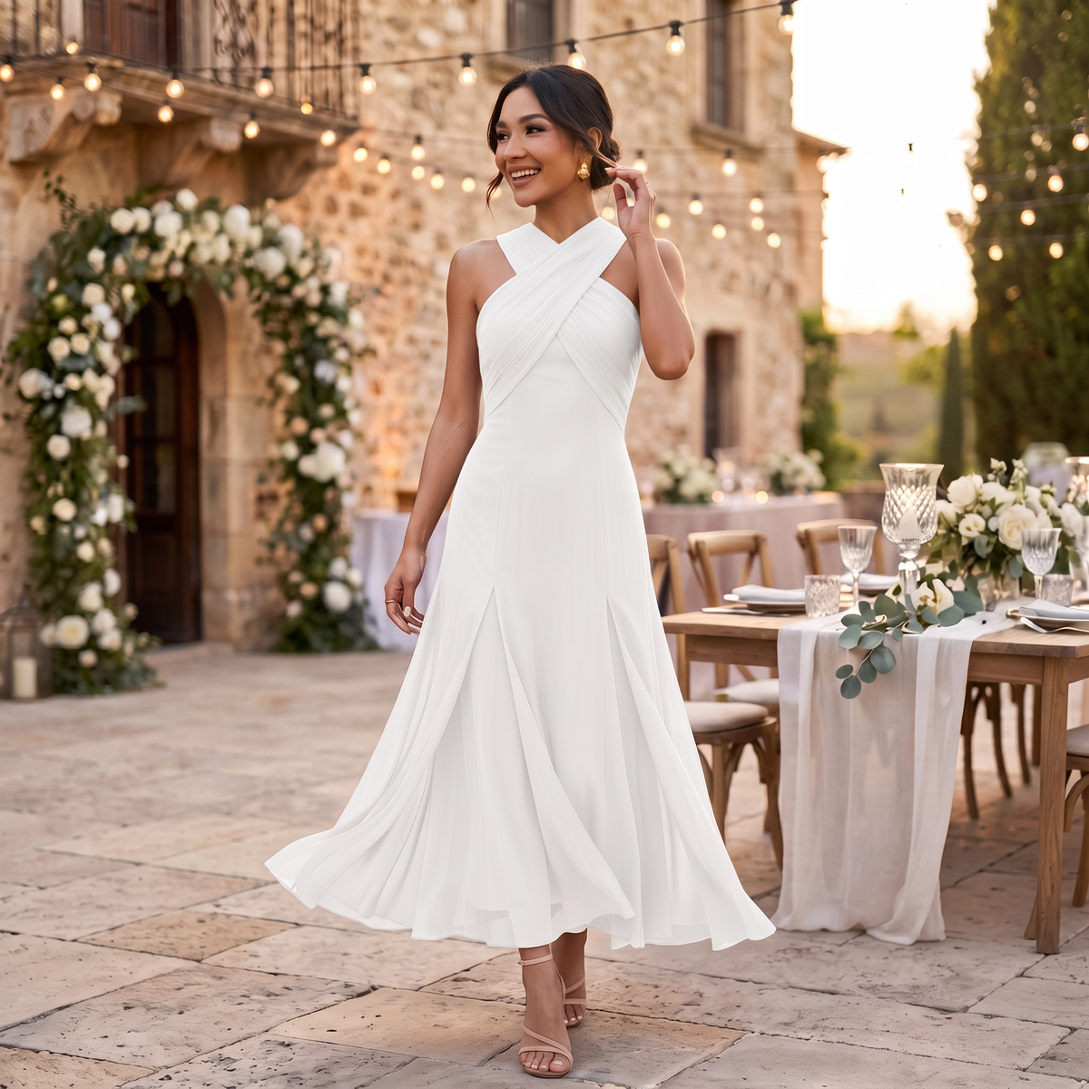 Dames Maxi Jurk van Gaasweefsel met Strikdetail