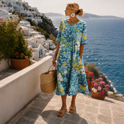 Dames Midi Jurk met Bloemenprint - Korte Mouwen