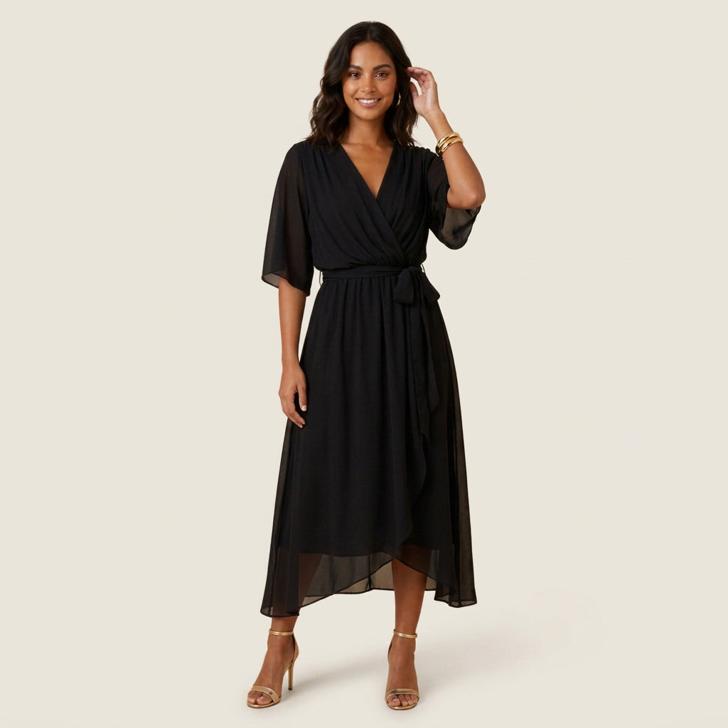 Dames Midi Jurk Overslag Gaas-Effect met Volant