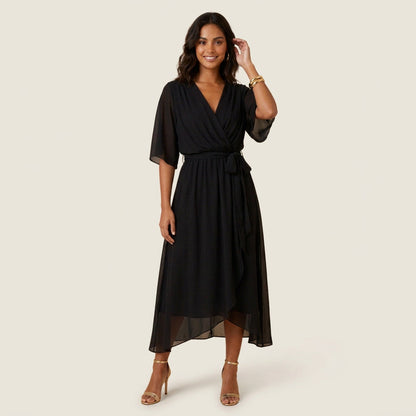 Dames Midi Jurk Overslag Gaas-Effect met Volant