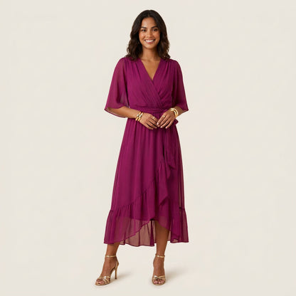 Dames Midi Jurk Overslag Gaas-Effect met Volant