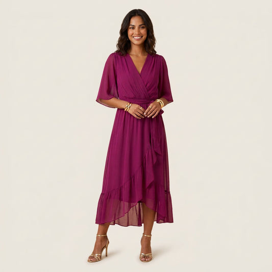 Dames Midi Jurk Overslag Gaas-Effect met Volant