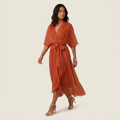 Dames Midi Jurk Overslag Gaas-Effect met Volant