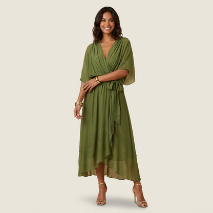 Dames Midi Jurk Overslag Gaas-Effect met Volant