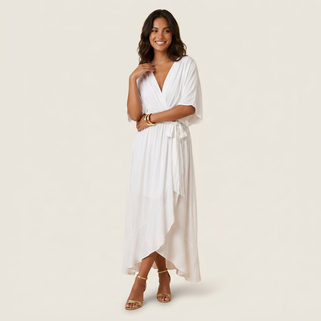 Dames Midi Jurk Overslag Gaas-Effect met Volant