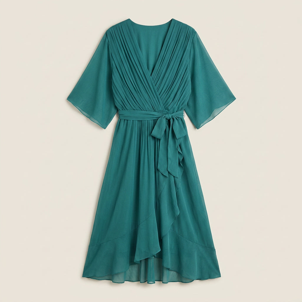 Dames Midi Jurk Overslag Gaas-Effect met Volant