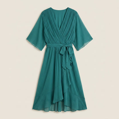 Dames Midi Jurk Overslag Gaas-Effect met Volant