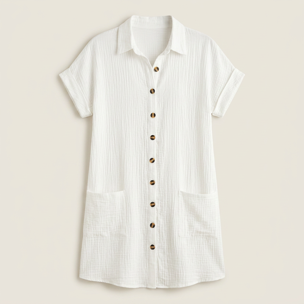 Dames Blouse Jurk Katoenen Mousseline met Houten Knopen