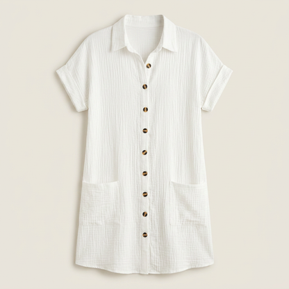 Dames Blouse Jurk Katoenen Mousseline met Houten Knopen