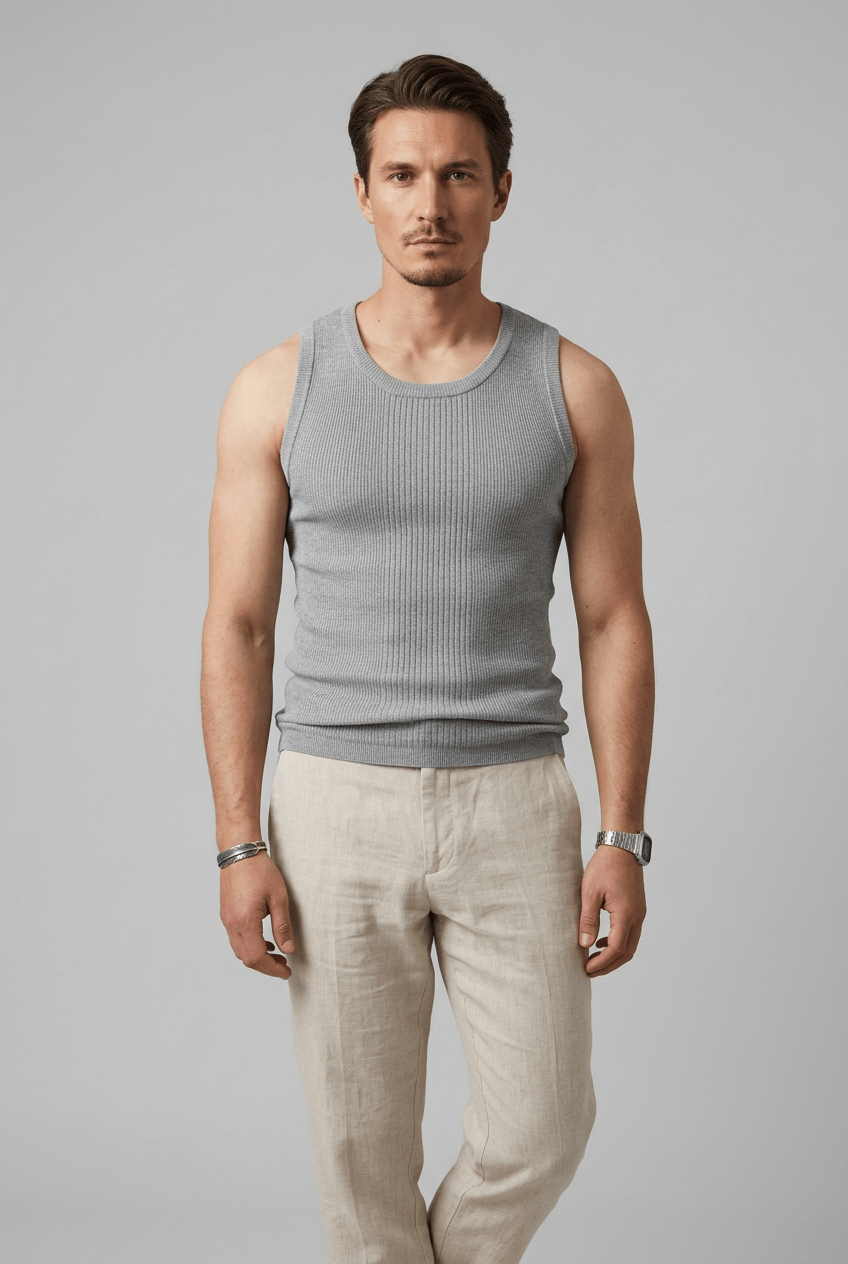 Heren Slim Fit Tanktop – Geribbeld, Geschikt voor Lente en Zomer