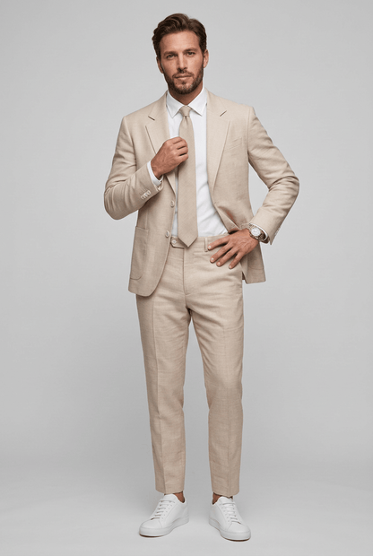Heren Slim Fit Set – Tweedelig met Notch Revers, Geschikt voor Werk en Formele Gelegenheden