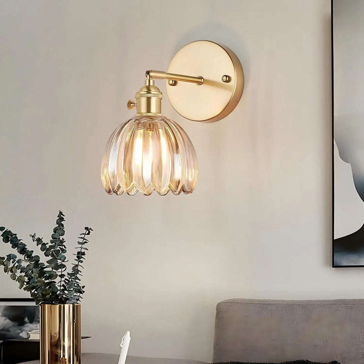 Retro Wandlamp met Tulp Kap - Glas en Metaal