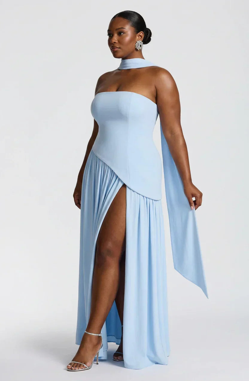 Dames Maxi Jurk Strapless met Hoge Split