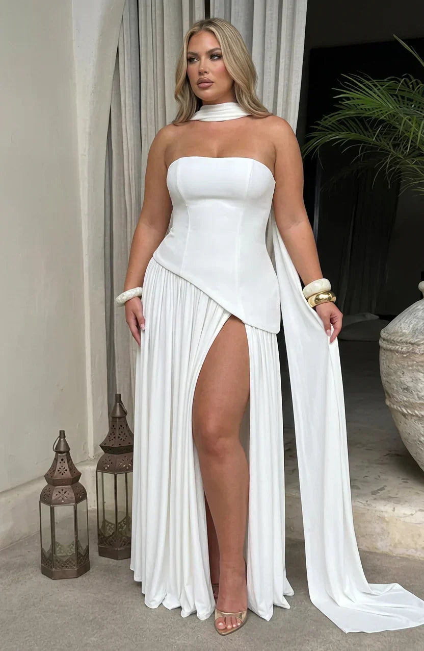 Dames Maxi Jurk Strapless met Hoge Split