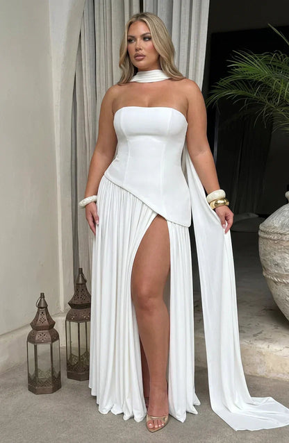 Dames Maxi Jurk Strapless met Hoge Split