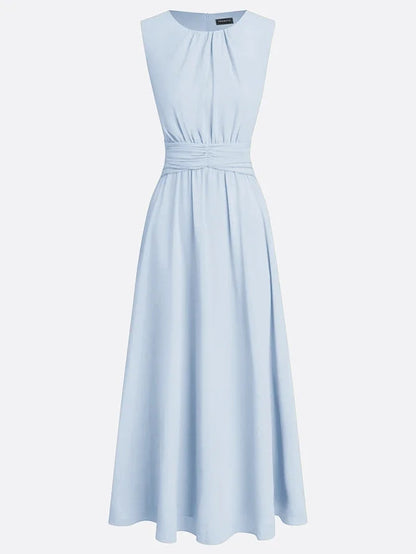 Sleeveless ruched A-line maxi dress, full length front view