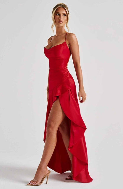 Maxikleid mit Rüschenabschluss - Cecile LavelleDunkelrot