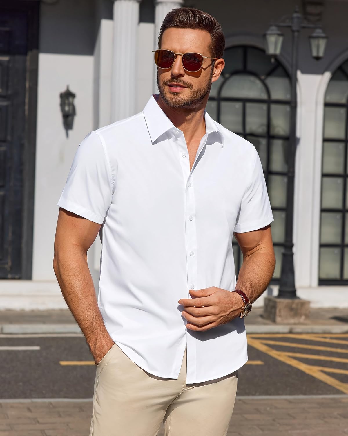 Heren Slim Fit Overhemd – Met Knopen, Geschikt voor Werk en Casual Gebruik