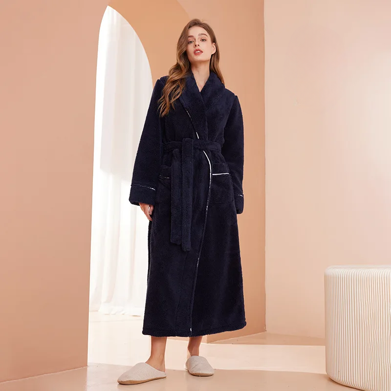 Heren en Dames Badjas van Flanel Fleece - Warme Winterochtendjas met Ceintuur en Sjaalkraag