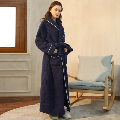 Heren en Dames Badjas van Flanel Fleece - Warme Winterochtendjas met Ceintuur en Sjaalkraag