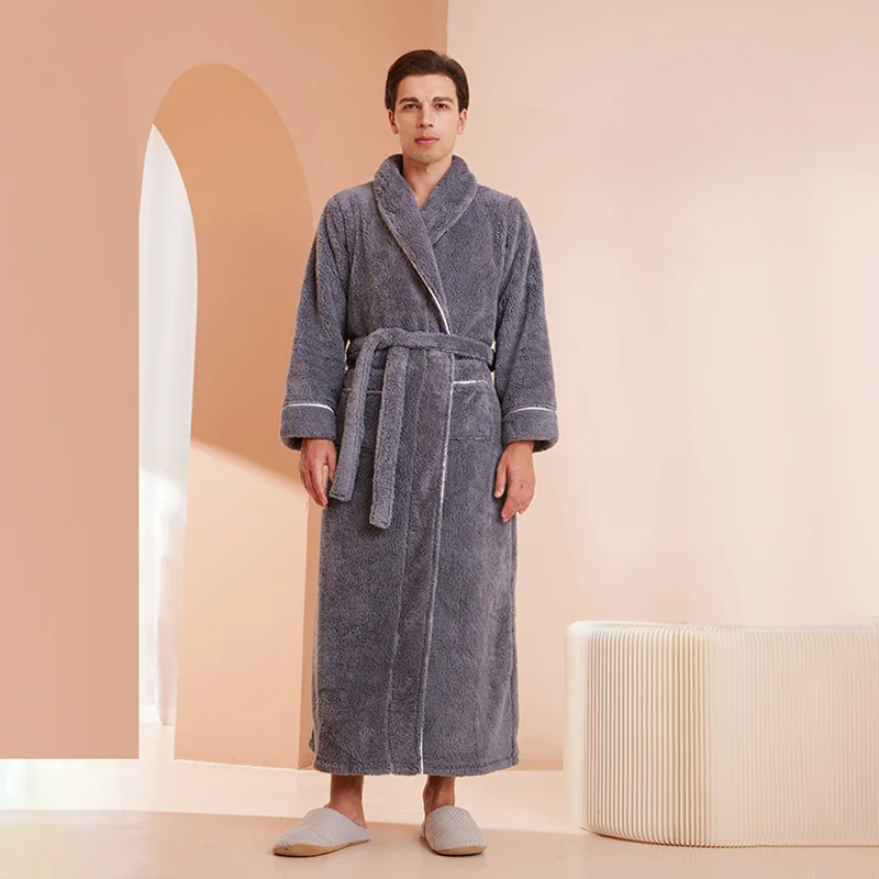 Heren en Dames Badjas van Flanel Fleece - Warme Winterochtendjas met Ceintuur en Sjaalkraag