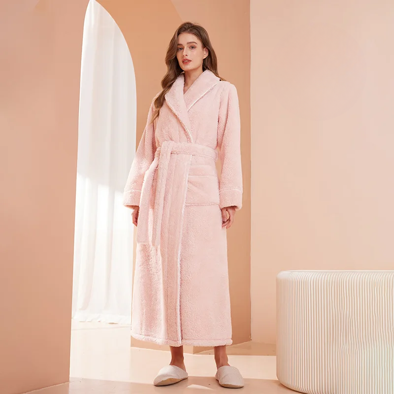 Heren en Dames Badjas van Flanel Fleece - Warme Winterochtendjas met Ceintuur en Sjaalkraag
